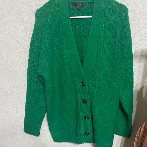 J. Crew Sweaters - J. Crew Vibrant Green Cable Knit Cardigan wool blend